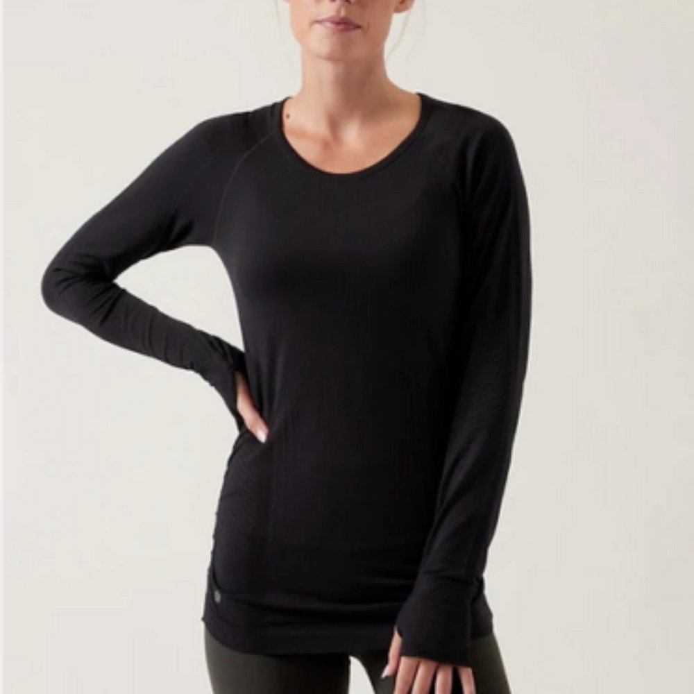 ATHLETA Speedlight Seamless Top Large L Long Sleeve Workout | Black #150992 NEW